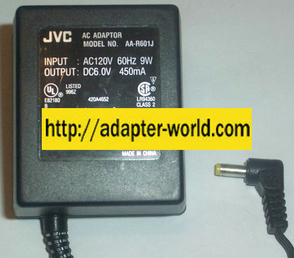 JVC AA-R601J AC ADAPTER 6VDC 450MA POWER SUPPLY